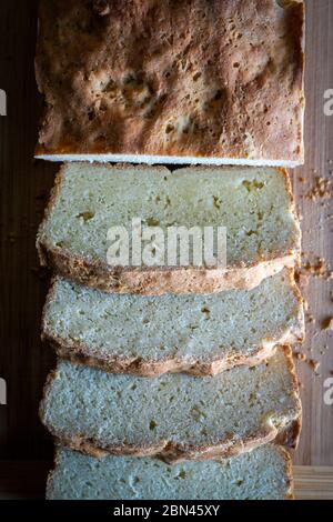 Slice of rustic natural yeast-free bread with flax, poppy seeds, sesame ...