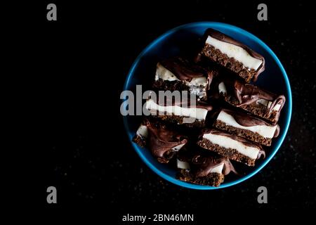 Chocolate peppermint bars on chocolate shortbread Stock Photo
