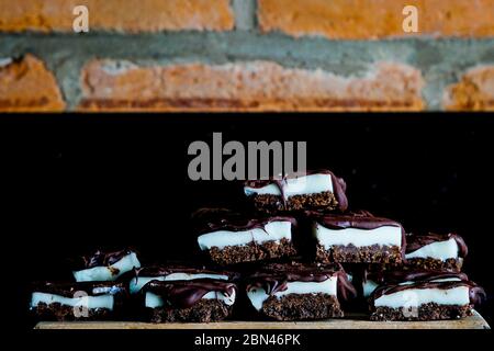 Chocolate peppermint bars on chocolate shortbread Stock Photo