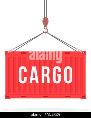 port crane lifts red container Stock Vector