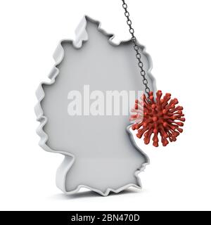 Germany simple 3D map being hit by coronavirus. 3D Rendering Stock Photo