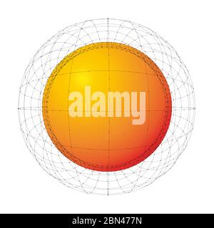 Abstract orange futuristic sphere with the grid of dots connected with lines, vector illustration Stock Vector