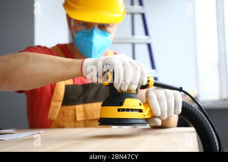 Concentrated man in face mask Stock Photo