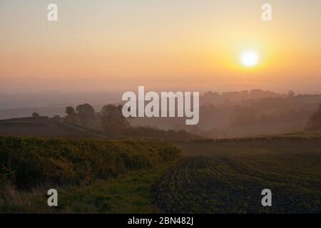 Sunrise at Lark Stoke near Chipping Campden, Cotswolds, England Stock Photo