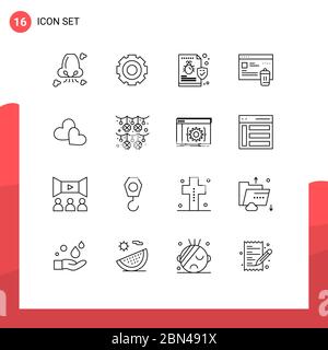 16 Thematic Vector Outlines and Editable Symbols of been, gdpr, setting, virus, folder Editable Vector Design Elements Stock Vector