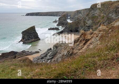 Rocks in the se at Bedruthan Steps, Cornwall, South West England, UK Stock Photo