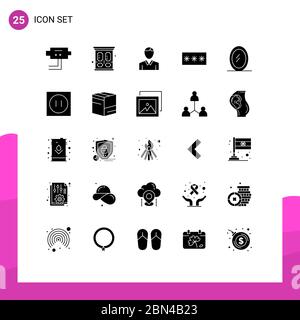 Universal Icon Symbols Group of 25 Modern Solid Glyphs of mirror, pin, human, password, key Editable Vector Design Elements Stock Vector
