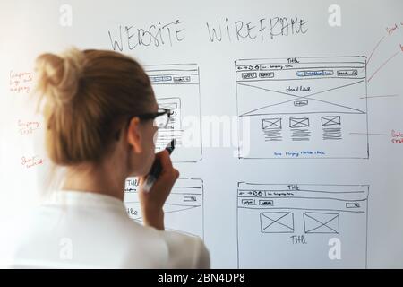 woman designer working on new website development project Stock Photo