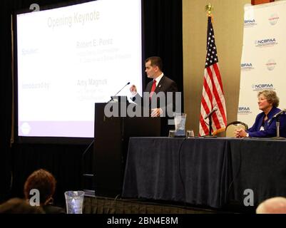 Robert E. Perez, Acting Deputy Commissioner for U.S. Customs and Border Protection (CBP) speaks to key members of  the National Customs Brokers and Forwarders Association of America (NCBFAA) who attended the annual meeting at the Hyatt Regency, Washington D.C. on September 24, 2018. U.S. Customs and Boarder Protection Stock Photo