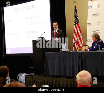 Robert E. Perez, Acting Deputy Commissioner for U.S. Customs and Border Protection (CBP) speaks to key members of  the National Customs Brokers and Forwarders Association of America (NCBFAA) who attended the annual meeting at the Hyatt Regency, Washington D.C. on September 24, 2018. U.S. Customs and Boarder Protection Stock Photo