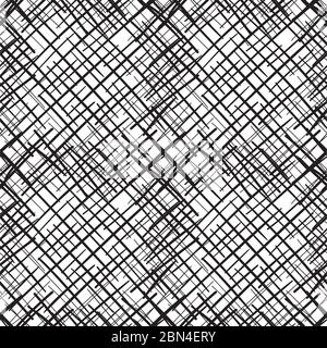 Abstract scratched seamless pattern. Thin crossing hatching lines. Chaotic stroked texture. Scribbled wrapping background. Vector eps8 illustration. Stock Vector