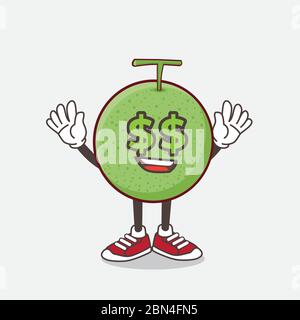 An illustration of Melon Fruit cartoon mascot character with money symbol on eyes Stock Vector