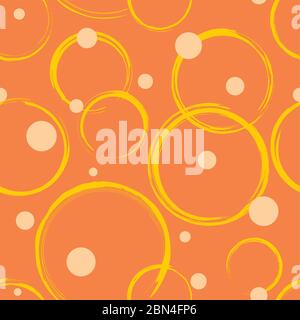 Seamless pattern. Abstract yellow circles on orange background. Seamless texture in vector EPS8 format, includes pattern swatch. Stock Vector