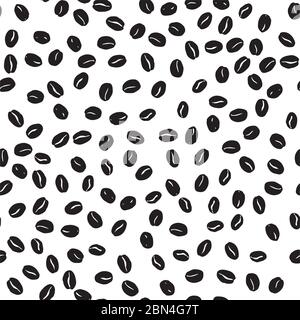 Coffee beans seamless pattern. Seeds of coffee randomly placed on white background. Wrapping repeating texture. Hand drawn vector eps8 illustration. Stock Vector