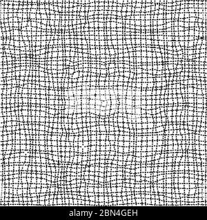 Horizontal and vertical crossing wavy thin uneven lines seamless pattern. Abstract wrapping texture in black and white colors. Vector eps8 illustratio Stock Vector