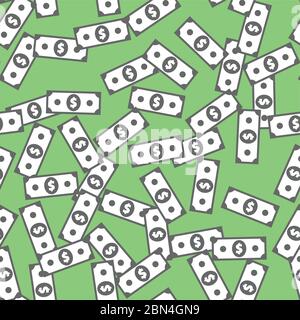 Dollar banknote seamless pattern. Wrapping background with repeating USA currency symbols on green. American bucks abstract texture. Greenback stylize Stock Vector