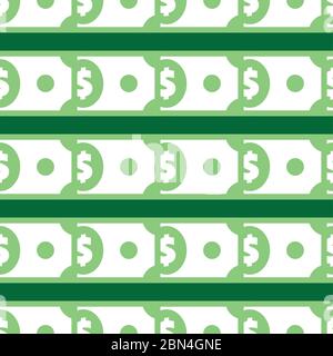 Dollar banknote seamless pattern. Wrapping background with repeating USA currency symbols on green. American bucks abstract texture. Greenback stylize Stock Vector