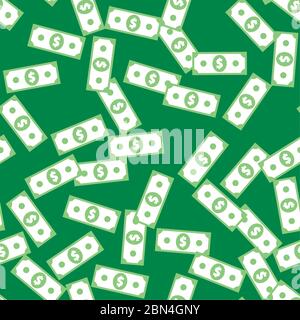 Dollar banknote seamless pattern. American bucks abstract texture. Wrapping background with repeating USA currency symbols on green. Greenback stylize Stock Vector