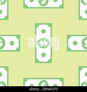 Dollar banknote seamless pattern. Wrapping background with repeating USA currency symbols on green. American bucks abstract texture. Greenback stylize Stock Vector