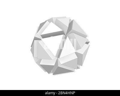 Abstract geometric object with wire frame lines isolated on white background, 3d rendering illustration Stock Photo