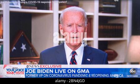 Wilmington, Delaware, USA. 12th May, 2020. A screen grab of Vice President JOE BIDEN being interviewed by GEORGE STEPHANOPOULOS on ABC's 'Good Morning America. Credit: Brian Cahn/ZUMA Wire/Alamy Live News Stock Photo