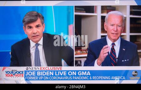 Wilmington, Delaware, USA. 12th May, 2020. A screen grab of Vice President JOE BIDEN being interviewed by GEORGE STEPHANOPOULOS on ABC's 'Good Morning America. Credit: Brian Cahn/ZUMA Wire/Alamy Live News Stock Photo
