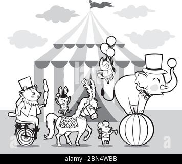 Cute animals in the circus concept colorful Stock Vector
