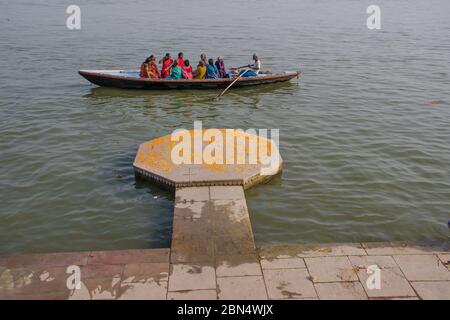 boat on ganga river at varanasi Stock Photo