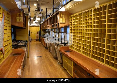 A Railroad Mail Car on display at the North Carolina Transportation Museum. Stock Photo