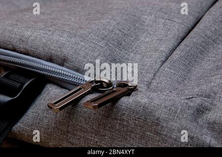 closeup of a pockets in the black photo backpack Stock Photo