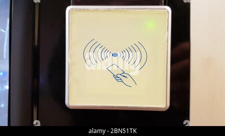 Electronic lock on the wall with copy space. Digital security systems for door security. Selective focus Stock Photo