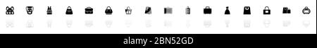 Bag icons - Black horizontal Illustration symbol on White Background with a mirror Shadow reflection. Flat Vector Icon. Stock Vector