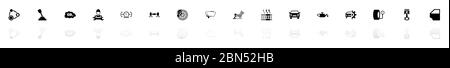 Auto icons - Black horizontal Illustration symbol on White Background with a mirror Shadow reflection. Flat Vector Icon. Stock Vector