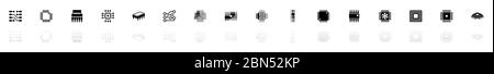 Computer Chips icons - Black horizontal Illustration symbol on White Background with a mirror Shadow reflection. Flat Vector Icon. Stock Vector