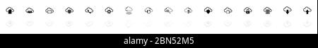 Computer Cloud icons - Black horizontal Illustration symbol on White Background with a mirror Shadow reflection. Flat Vector Icon. Stock Vector