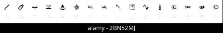 Eye Lens icons - Black horizontal Illustration symbol on White Background with a mirror Shadow reflection. Flat Vector Icon. Stock Vector
