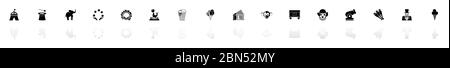 Circus icons - Black horizontal Illustration symbol on White Background with a mirror Shadow reflection. Flat Vector Icon. Stock Vector