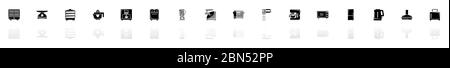 Kitchen icons - Black horizontal Illustration symbol on White Background with a mirror Shadow reflection. Flat Vector Icon. Stock Vector
