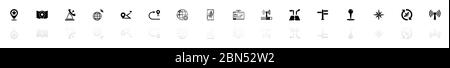 Satelite Navigation icons - Black horizontal Illustration symbol on White Background with a mirror Shadow reflection. Flat Vector Icon. Stock Vector