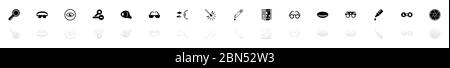 Optometry icons - Black horizontal Illustration symbol on White Background with a mirror Shadow reflection. Flat Vector Icon. Stock Vector