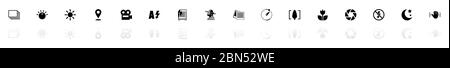 Photo Mode icons - Black horizontal Illustration symbol on White Background with a mirror Shadow reflection. Flat Vector Icon. Stock Vector