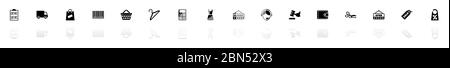Shopping icons - Black horizontal Illustration symbol on White Background with a mirror Shadow reflection. Flat Vector Icon. Stock Vector