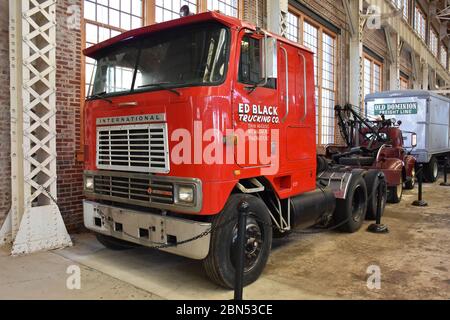 A Cab Over International Truck at the North Carolina Transportation Museum. Stock Photo