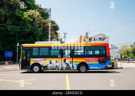 Kochi, Shikoku, Japan - April 20, 2019 : Kochi city tour bus My-Yu bus Stock Photo