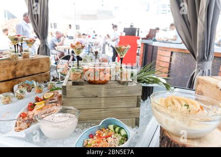 Luxury catering by the pool, food bloggers event, banquet, wedding ...