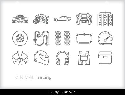 Set of auto racing and motorcycle racing sport line icons Stock Vector