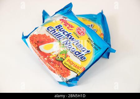 Princeton New Jersey May 12 2020: Ottogi Buckwheat Bibim Ramyon(Chilli Noodle). Stock Photo