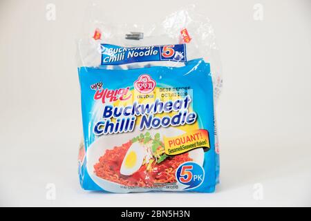 Princeton New Jersey May 12 2020: Ottogi Buckwheat Bibim Ramyon(Chilli Noodle). Stock Photo