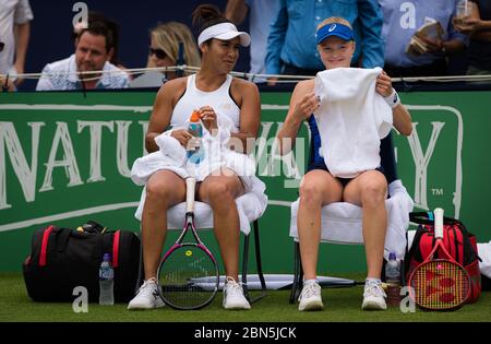 Heather Watson & Harriet Dart of Great Britain playing doubles at the 2019 Nature Valley International WTA Premier tennis tournament Stock Photo