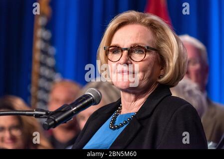 US Senator Claire McCaskill concedes defeat to Missouri Attorney General Josh Hawley in the 2018 mid-term general election for US Senate Stock Photo